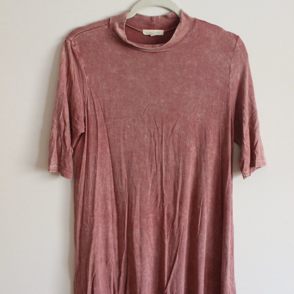 Mock collar rust above knee dress